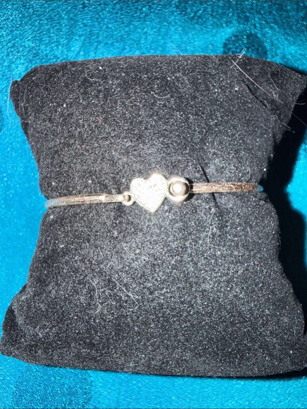 Delicate Heart Charm Bangle Bracelet -Silvertone with crystals